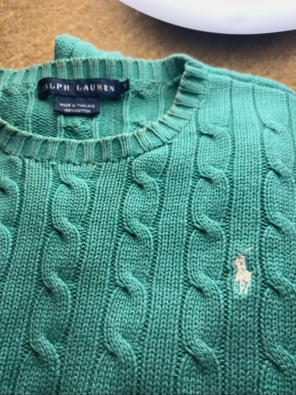 Vintage Ralph Lauren Cotton Cable-Knit Women’s Sweater — Teal (Size Small)